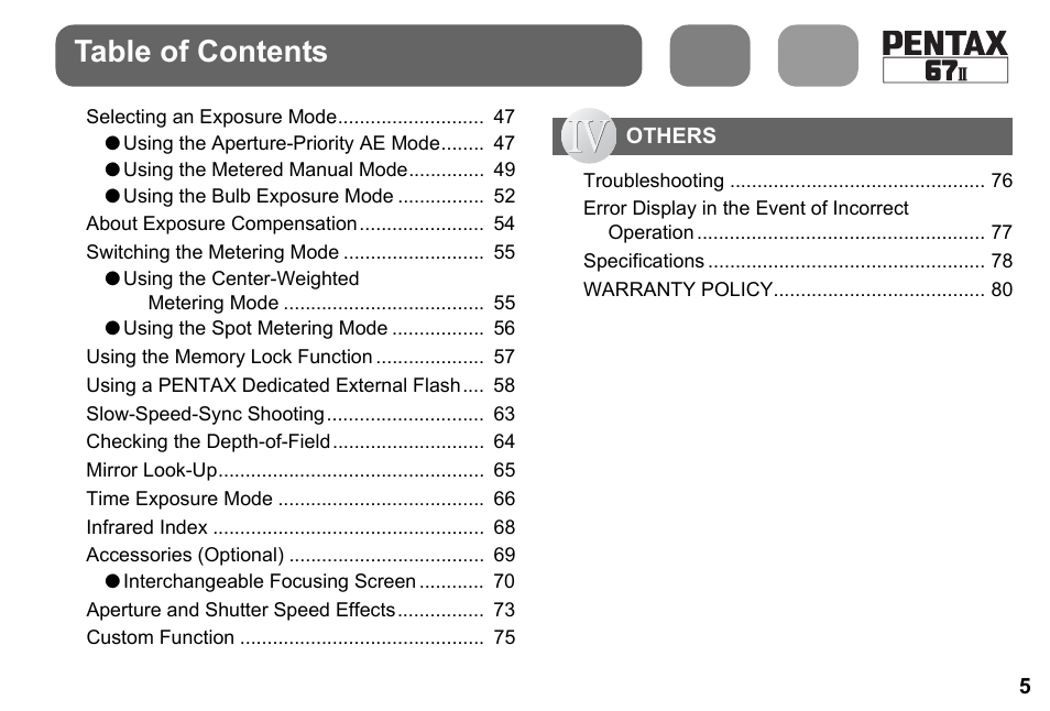 Pentax 67II User Manual | Page 7 / 84