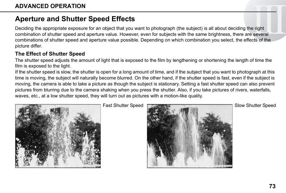 Aperture and shutter speed effects | Pentax 67II User Manual | Page 75 / 84