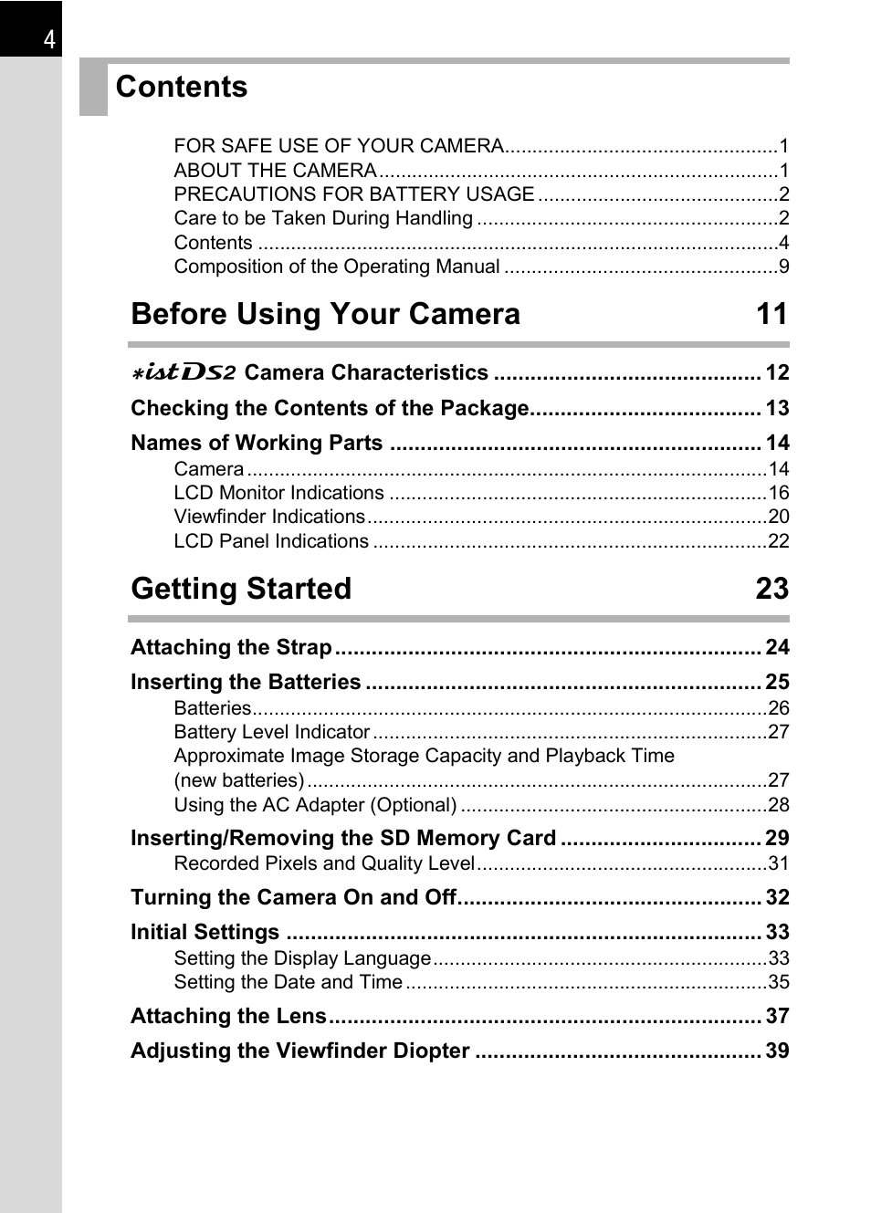 Pentax DS2 User Manual | Page 6 / 212