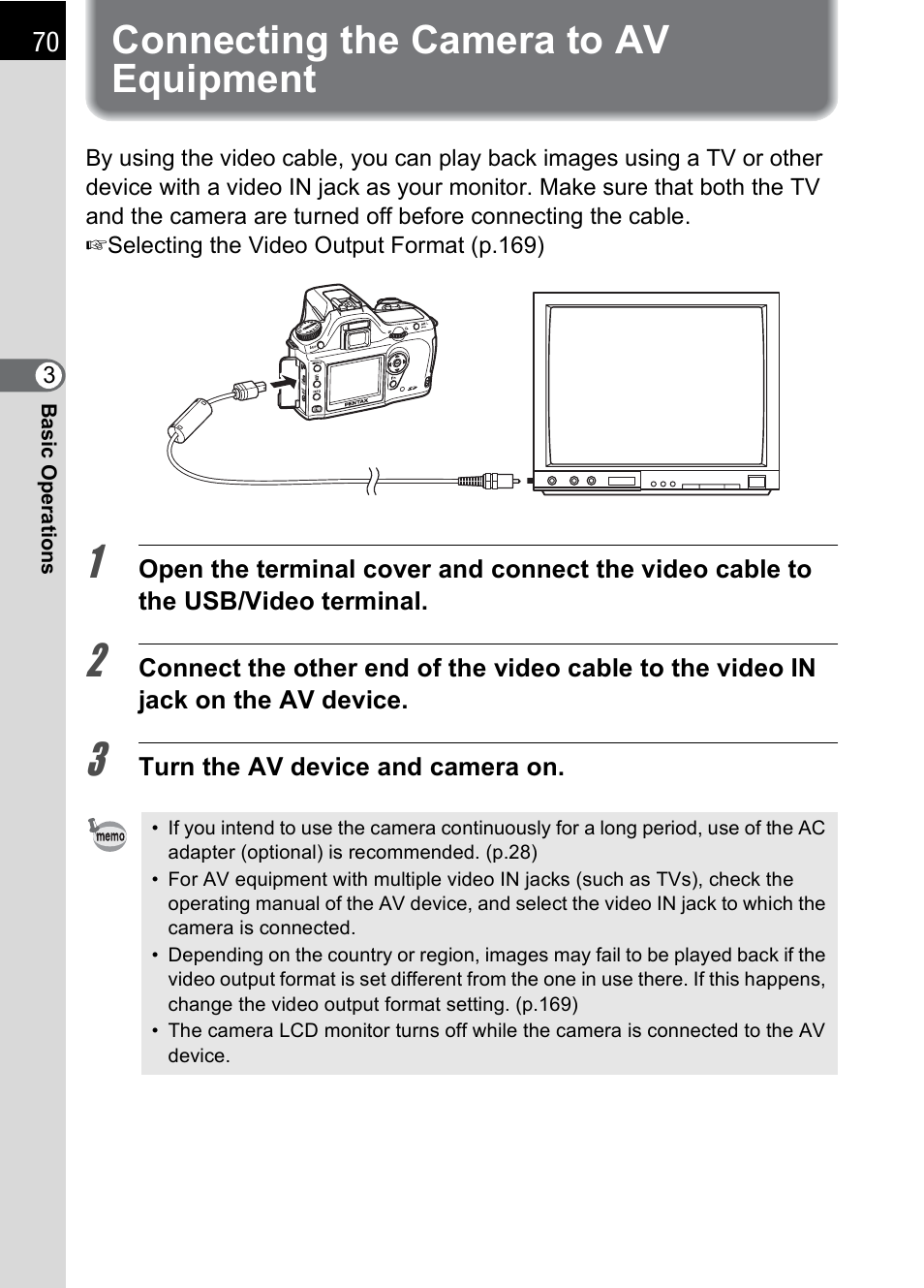 Connecting the camera to av equipment | Pentax DS2 User Manual | Page 72 / 212