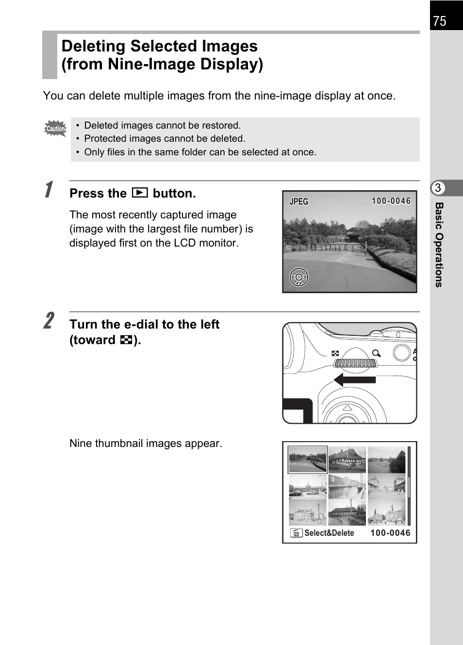 Deleting selected images (from nine-image display) | Pentax DS2 User Manual | Page 77 / 212