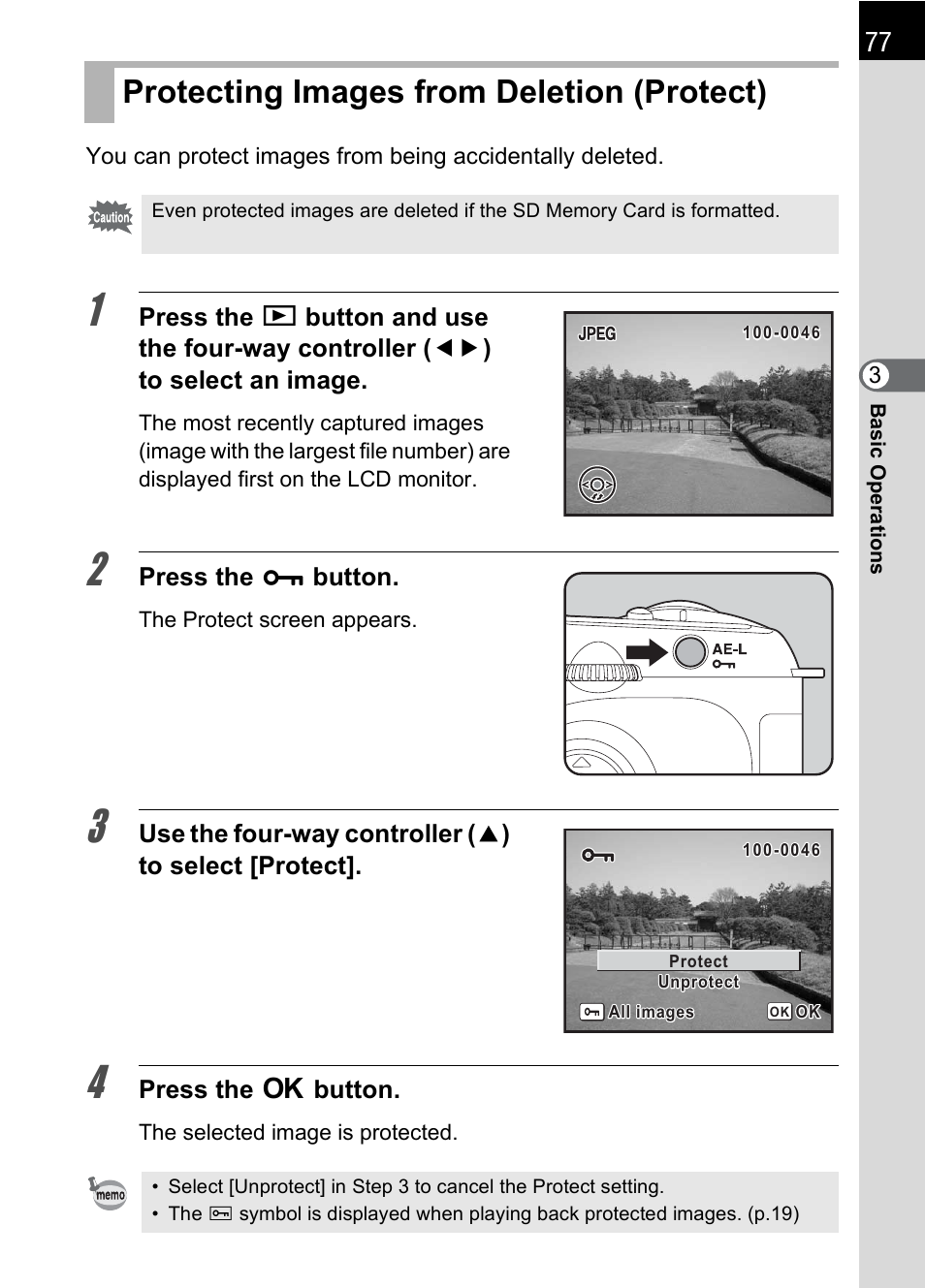 Protecting images from deletion (protect), P.77) | Pentax DS2 User Manual | Page 79 / 212