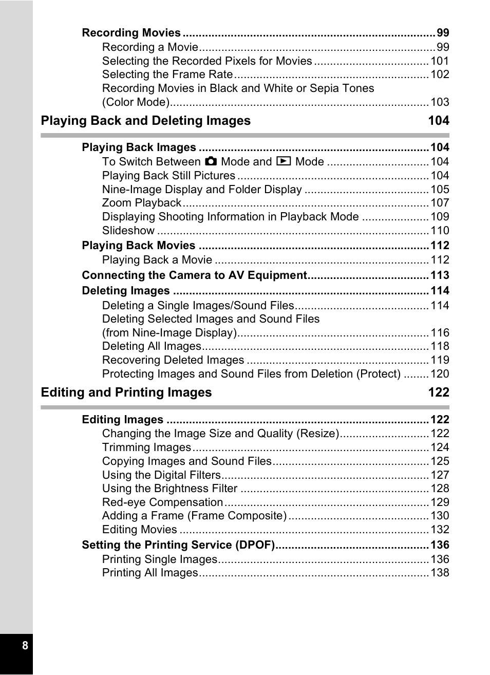 Pentax OptioWP User Manual | Page 10 / 188