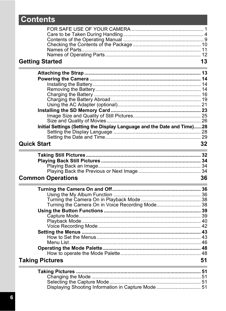 Pentax Optio S6 User Manual | Page 8 / 187