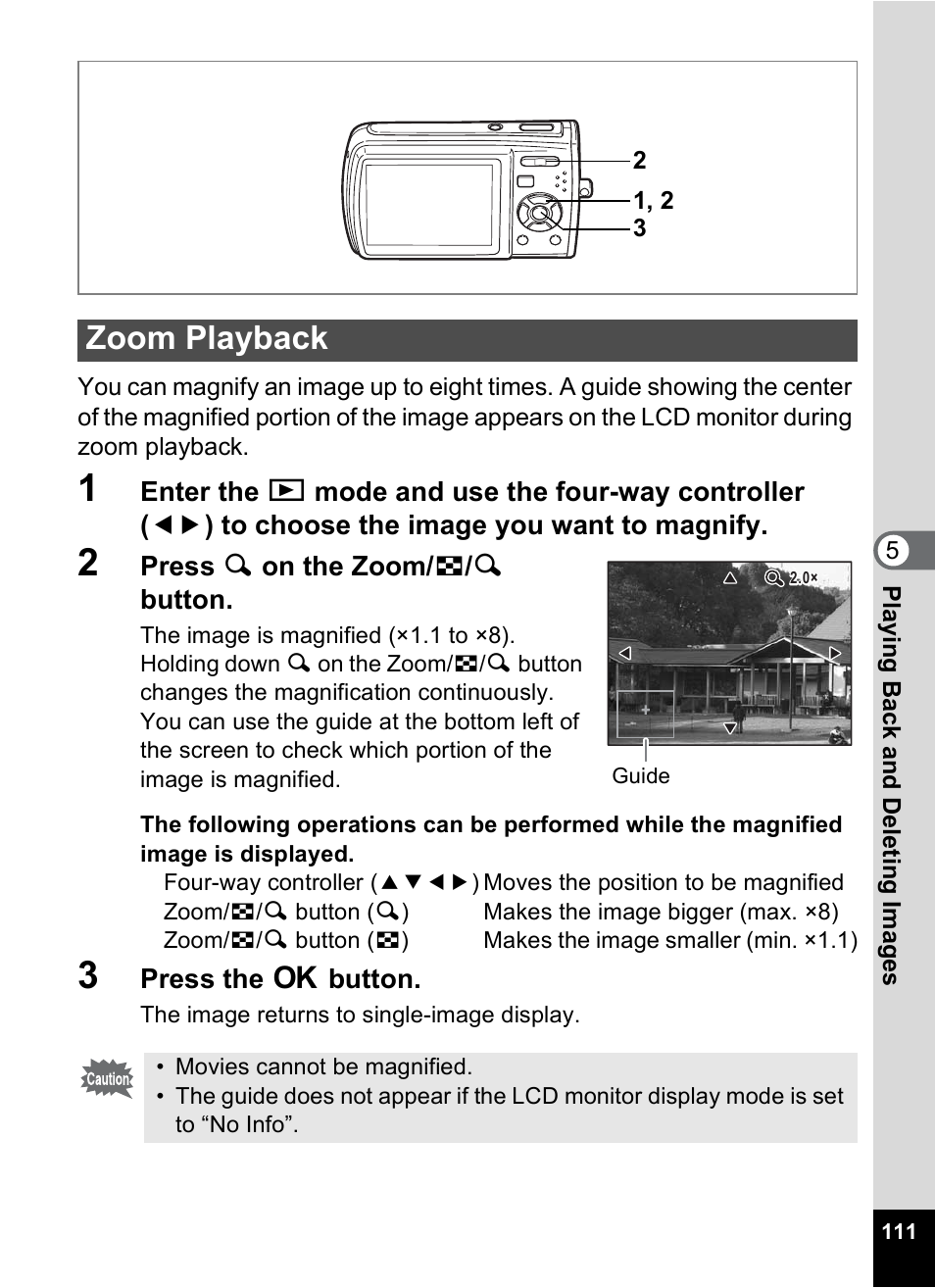 Zoom playback, P.111, P.111) | Pentax M40 User Manual | Page 113 / 192