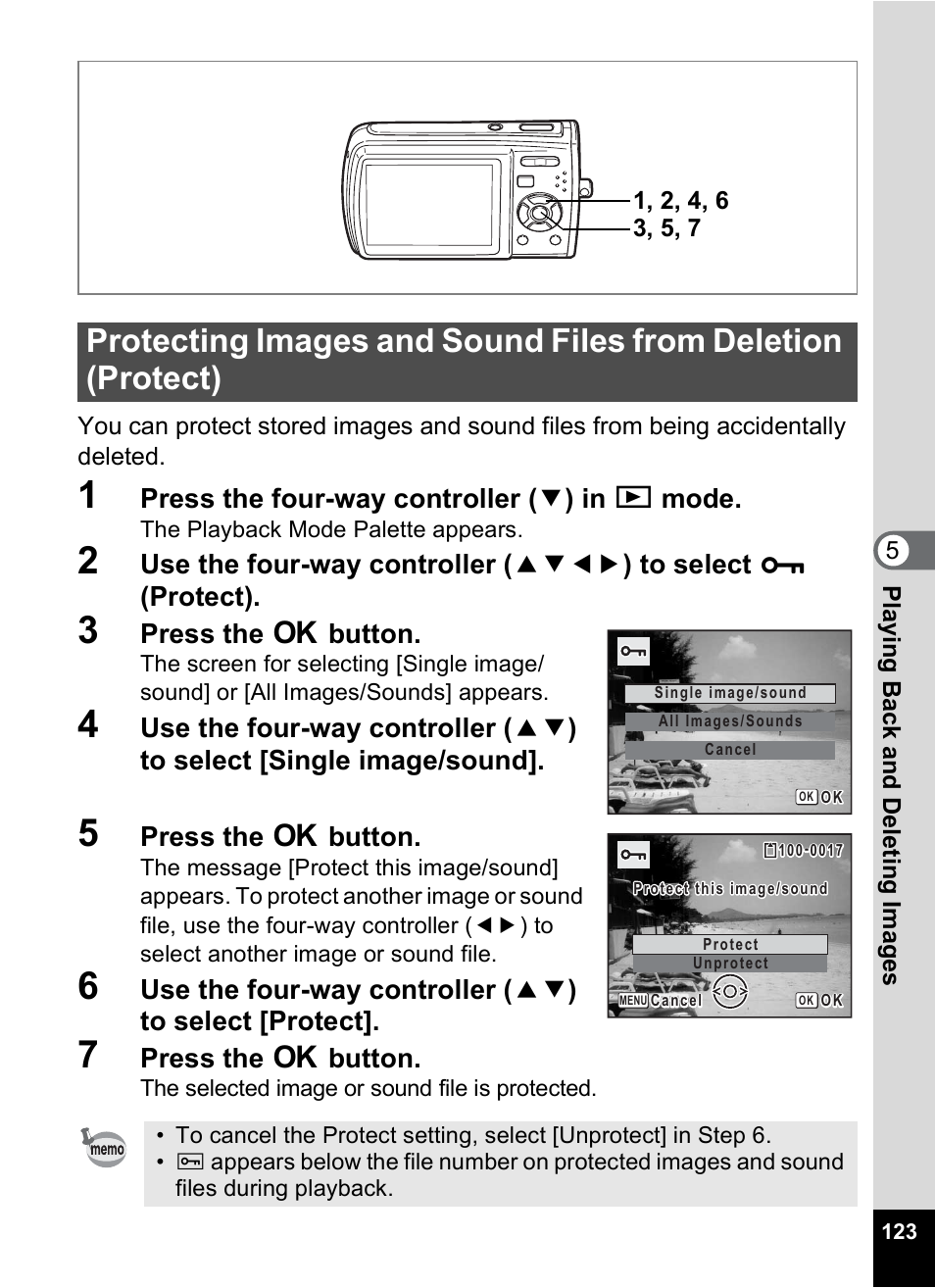 P.123, Press the four-way controller ( 3 ) in q mode, Press the 4 button | Pentax M40 User Manual | Page 125 / 192