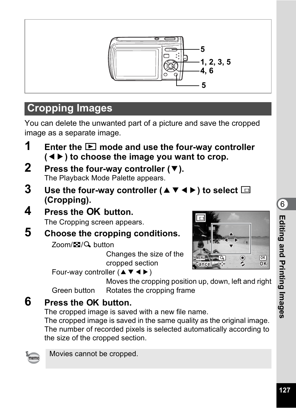 Cropping images, P.127 | Pentax M40 User Manual | Page 129 / 192