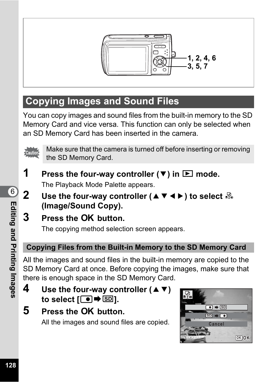 Copying images and sound files, P.128 | Pentax M40 User Manual | Page 130 / 192