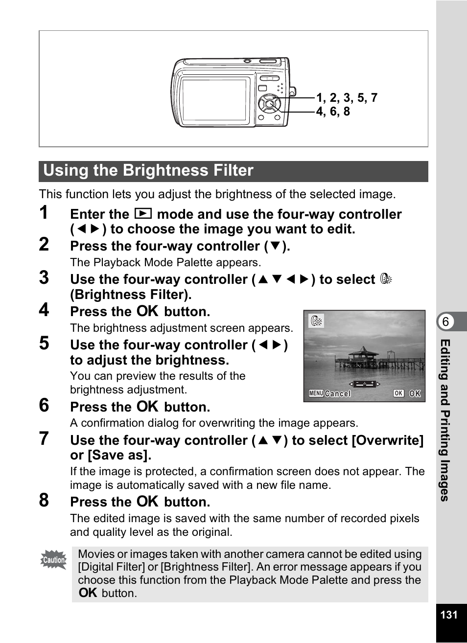 Using the brightness filter, P.131 | Pentax M40 User Manual | Page 133 / 192