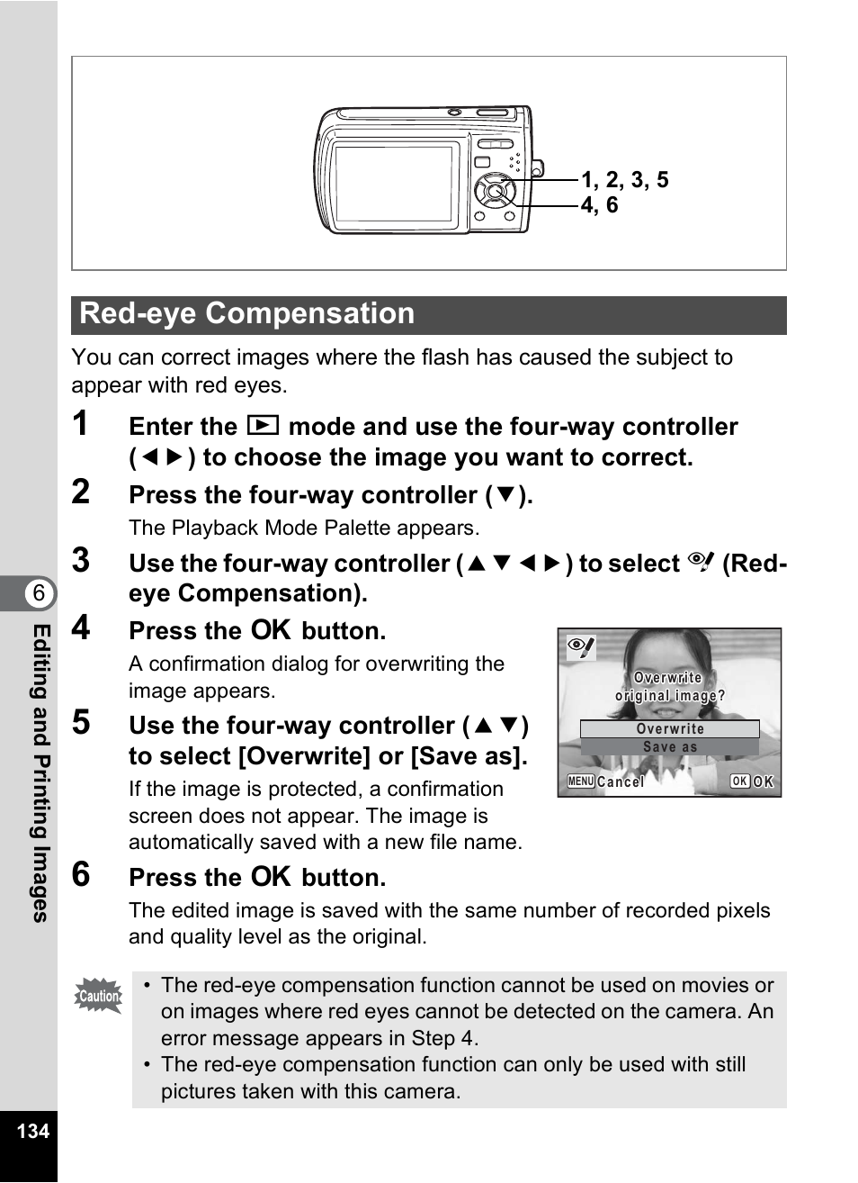 Red-eye compensation, P.134 | Pentax M40 User Manual | Page 136 / 192