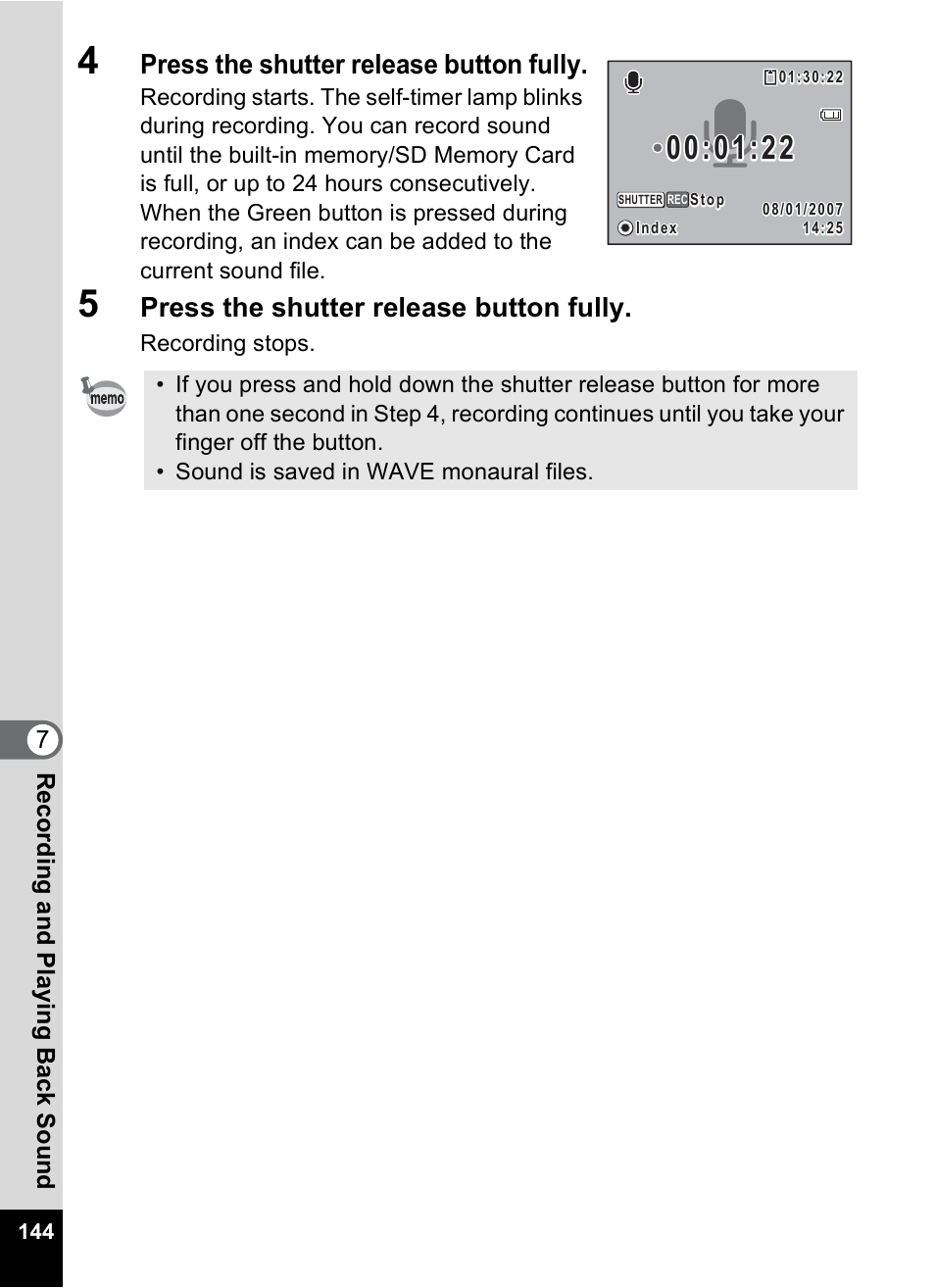 Press the shutter release button fully | Pentax M40 User Manual | Page 146 / 192