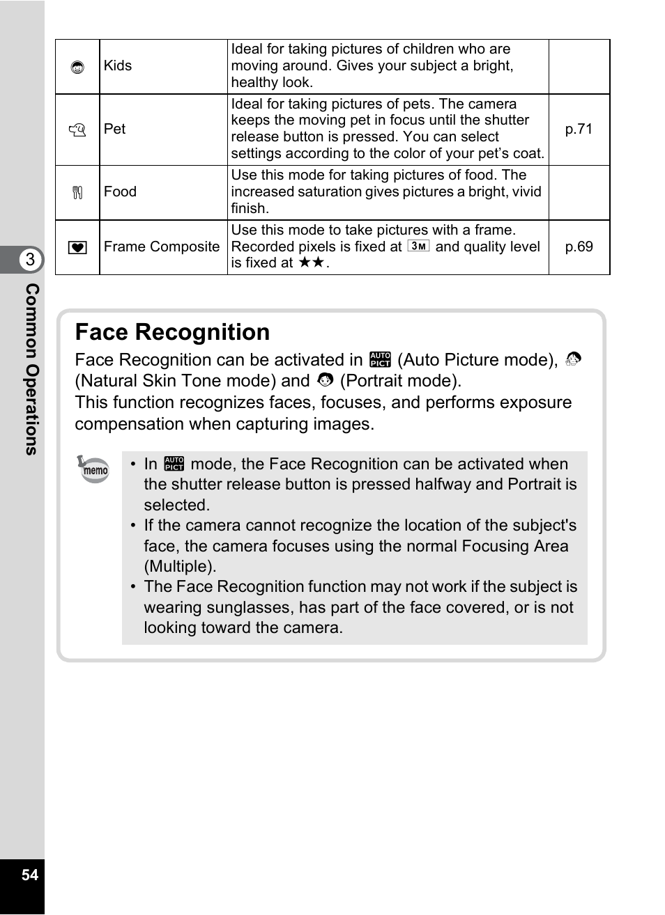 Face recognition | Pentax M40 User Manual | Page 56 / 192