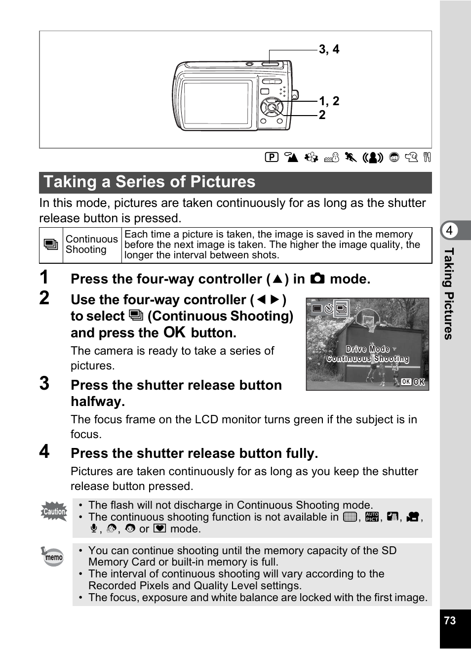 Taking a series of pictures, P.73, P.73) | Pentax M40 User Manual | Page 75 / 192