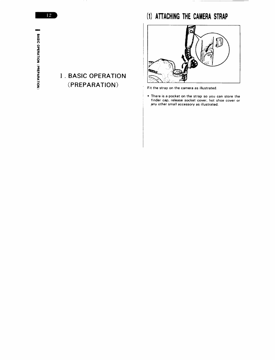 Ahaching the camera strap, I . basic operation (preparation) | Pentax ZX-5N User Manual | Page 16 / 102