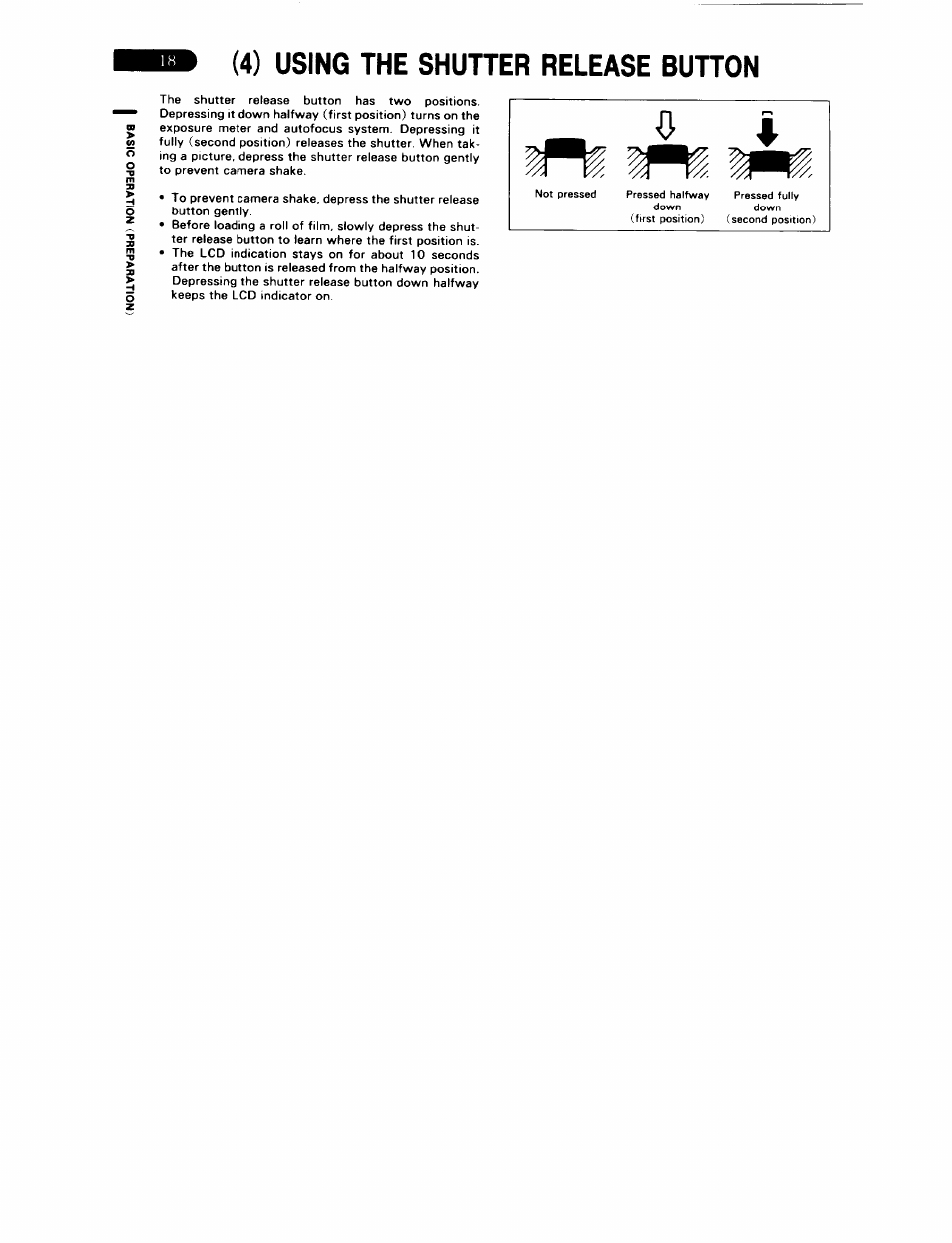 4) using the shuher release buhon, Using the shutter release button | Pentax ZX-5N User Manual | Page 22 / 102