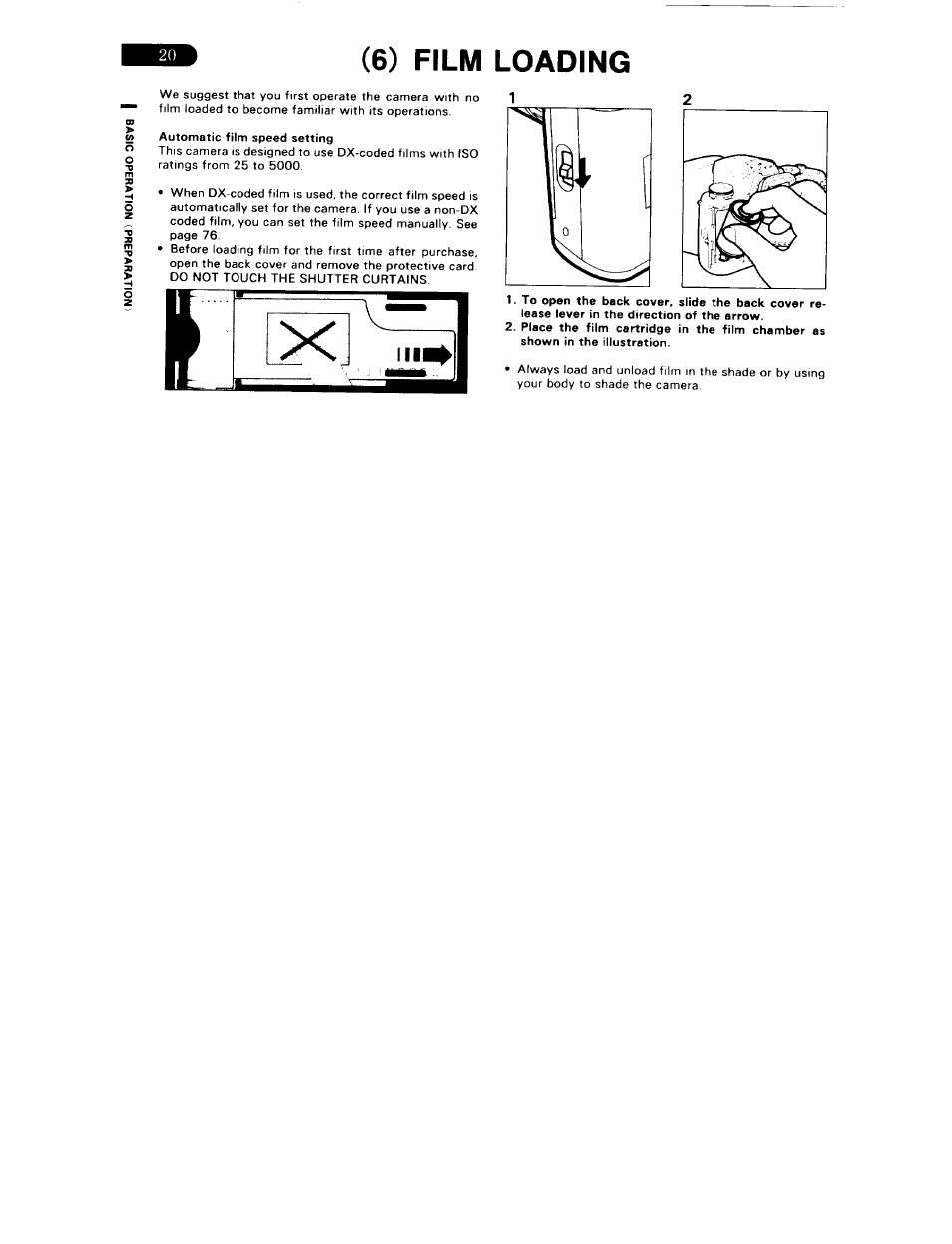 6) film loading, Film loading | Pentax ZX-5N User Manual | Page 24 / 102