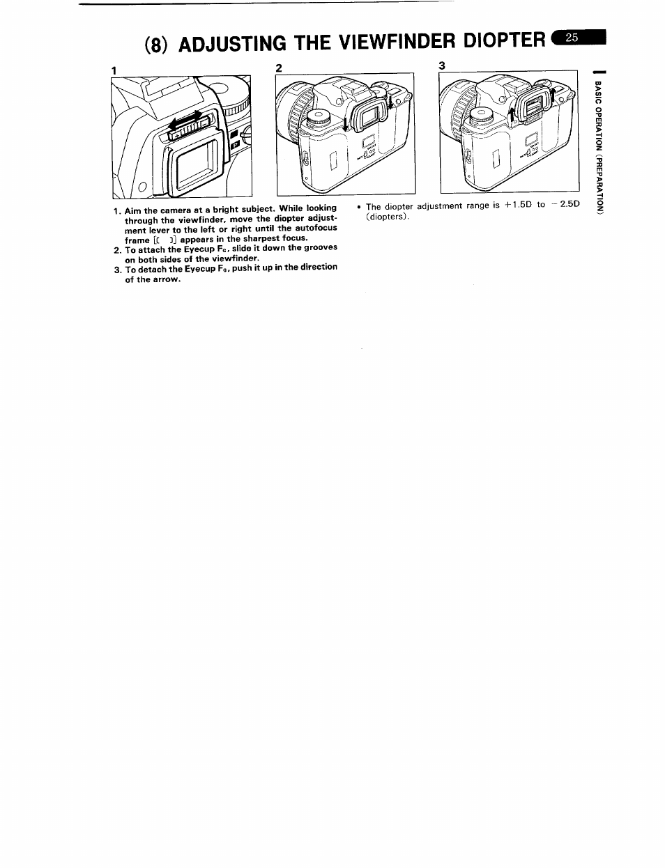 8) adjusting the viewfinder diopter | Pentax ZX-5N User Manual | Page 29 / 102