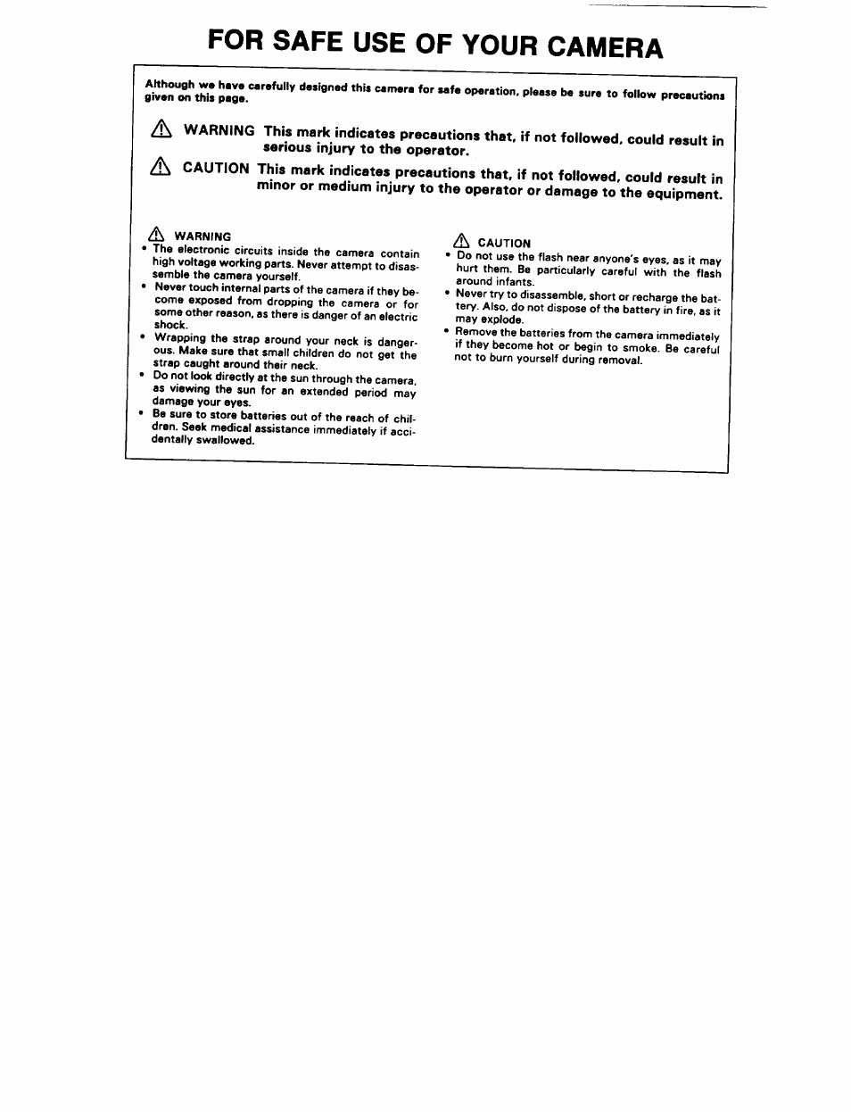 For safe use of your camera | Pentax ZX-5N User Manual | Page 4 / 102