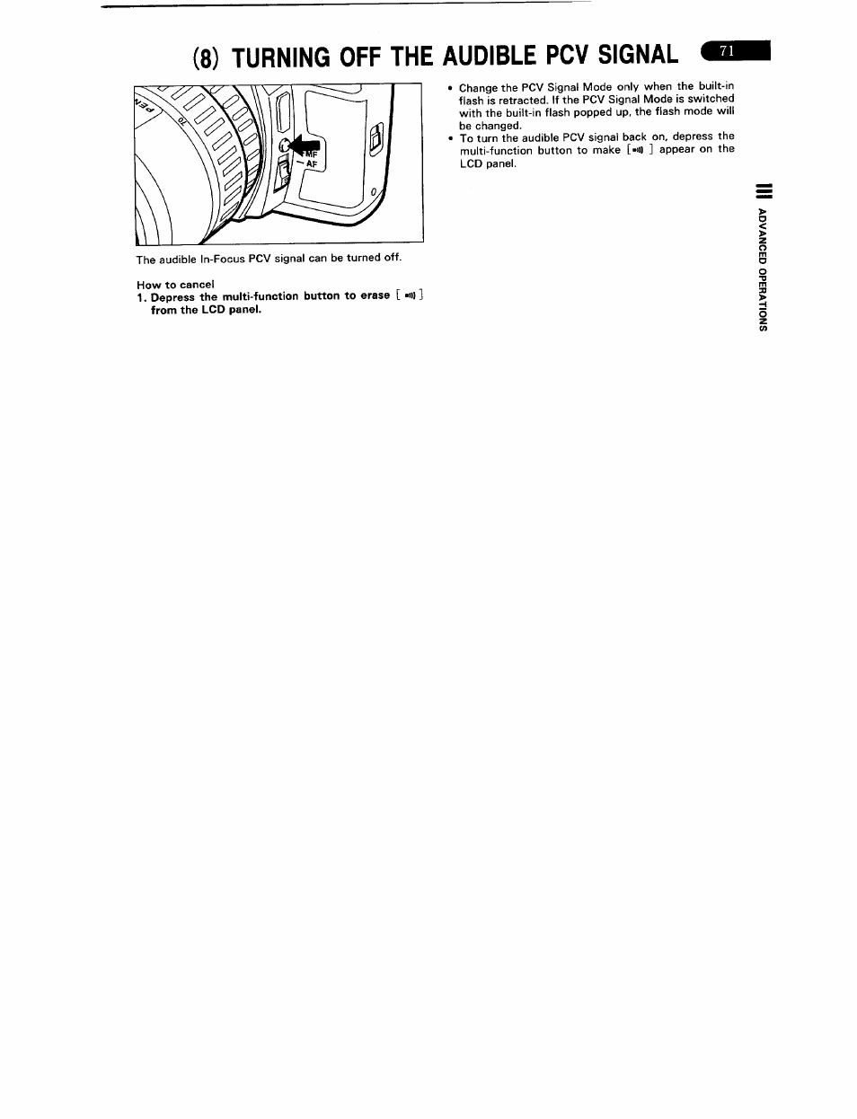 8) turning off the audible pcv signal, Turning off the audible pcv signal | Pentax ZX-5N User Manual | Page 75 / 102