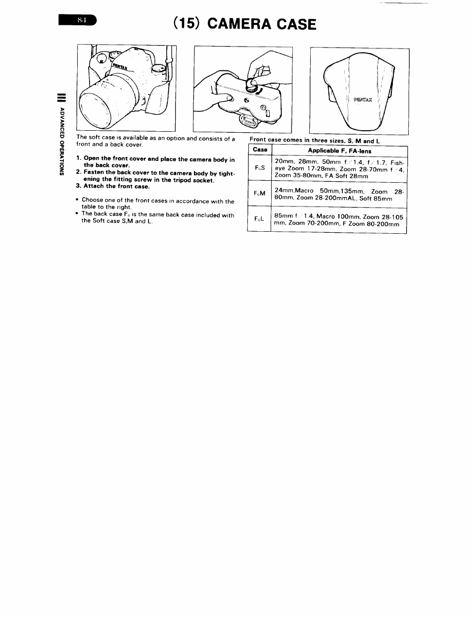 15) camera case, Attach the front case, Camera case | Pentax ZX-5N User Manual | Page 88 / 102