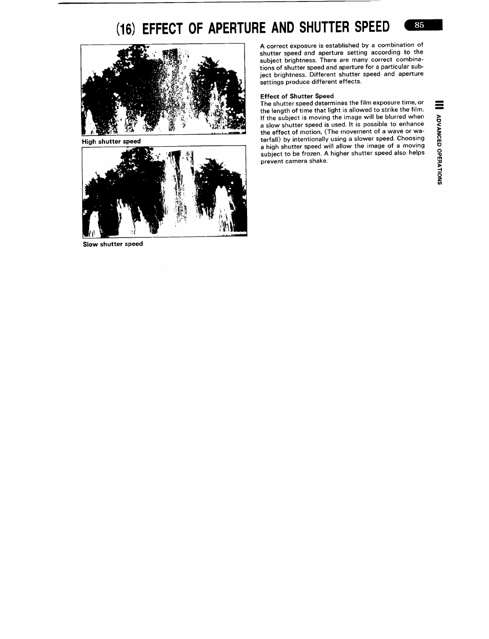 16) effect of aperture and shutter speed, Effect of shutter speed, Effects of aperture and shutter speed | Pentax ZX-5N User Manual | Page 89 / 102