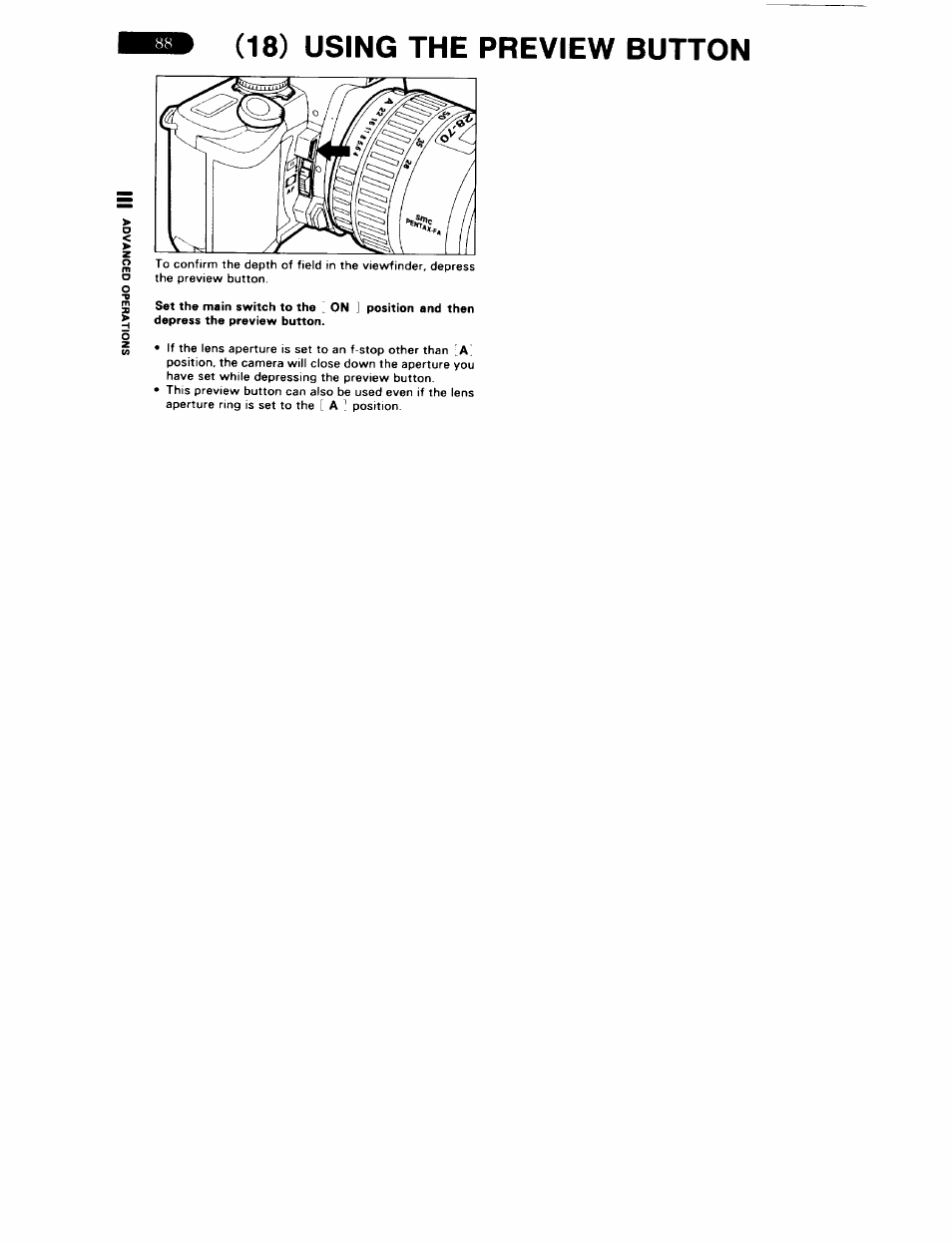 18) using the preview button, About the preview button | Pentax ZX-5N User Manual | Page 92 / 102