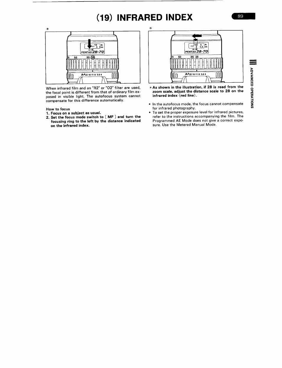 19) infrared index, Focus on a subject as usual, The infrared index | Pentax ZX-5N User Manual | Page 93 / 102