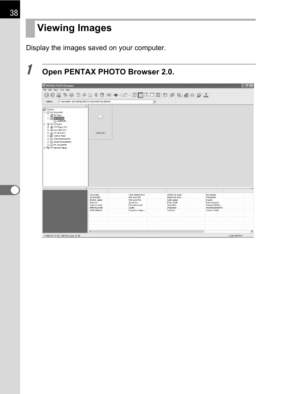 Viewing images, P.38, P.38) | Pentax Browser 2.0 User Manual | Page 40 / 104