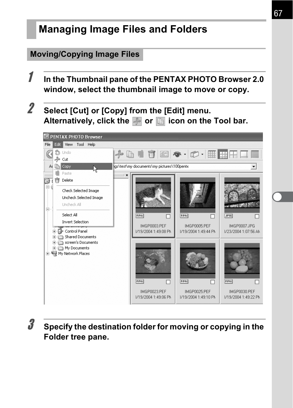 Managing image files and folders, P.67, P.67) | Er. (p.67 | Pentax Browser 2.0 User Manual | Page 69 / 104