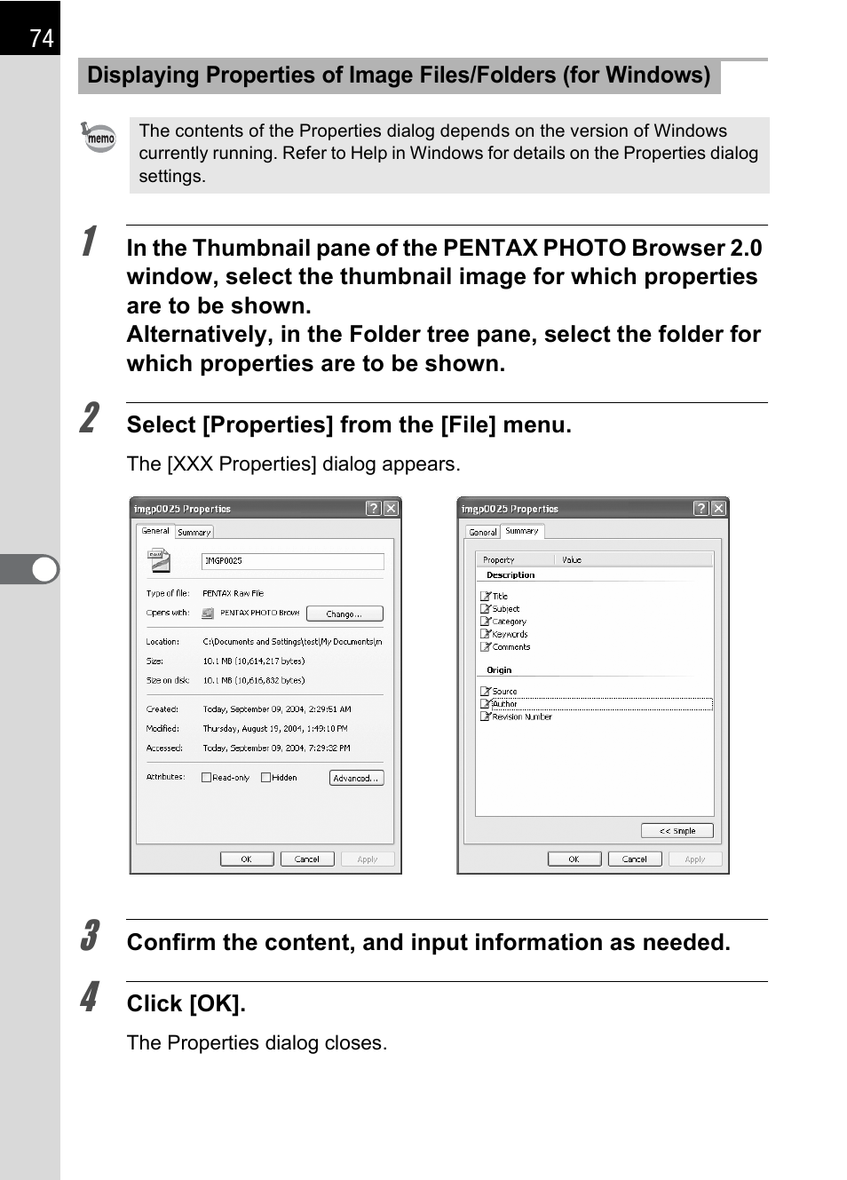 P.74, P.74) | Pentax Browser 2.0 User Manual | Page 76 / 104