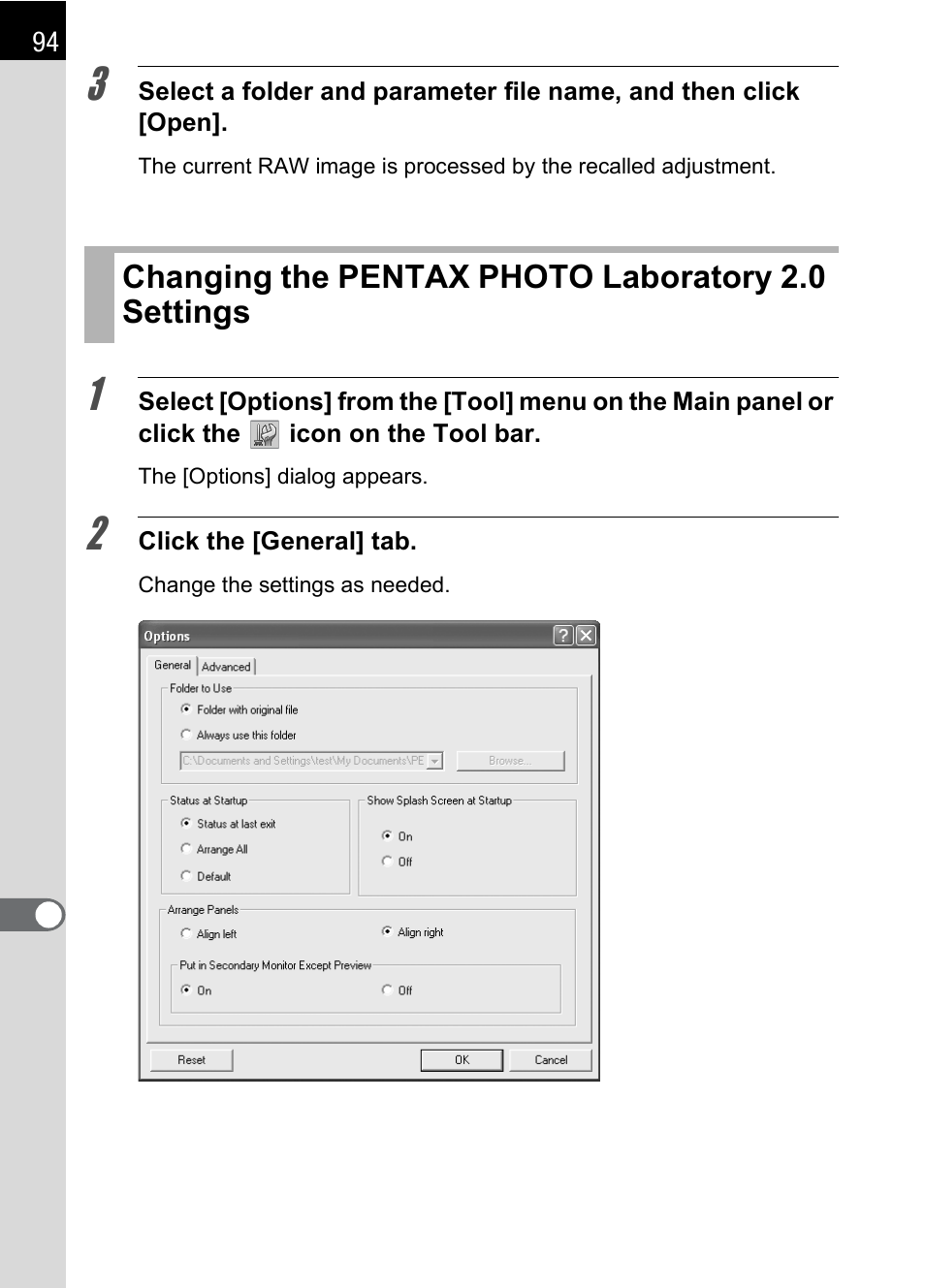 Changing the pentax photo laboratory 2.0 settings | Pentax Browser 2.0 User Manual | Page 96 / 104