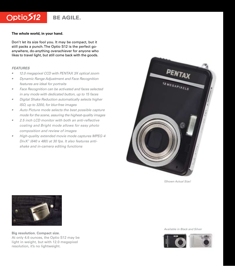 Be agile | Pentax OptioV20 User Manual | Page 8 / 13