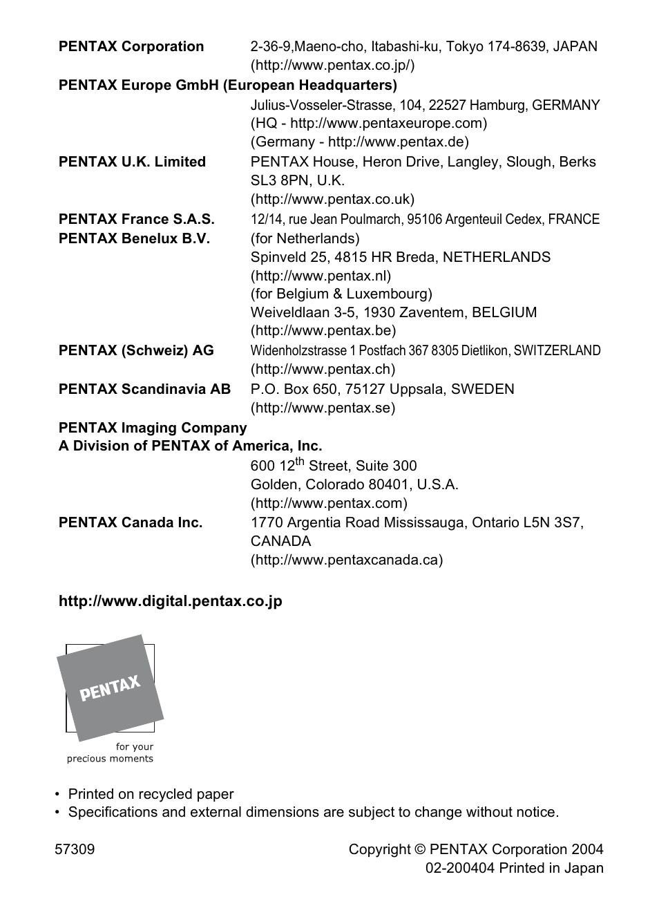 Pentax 30 User Manual | Page 116 / 116