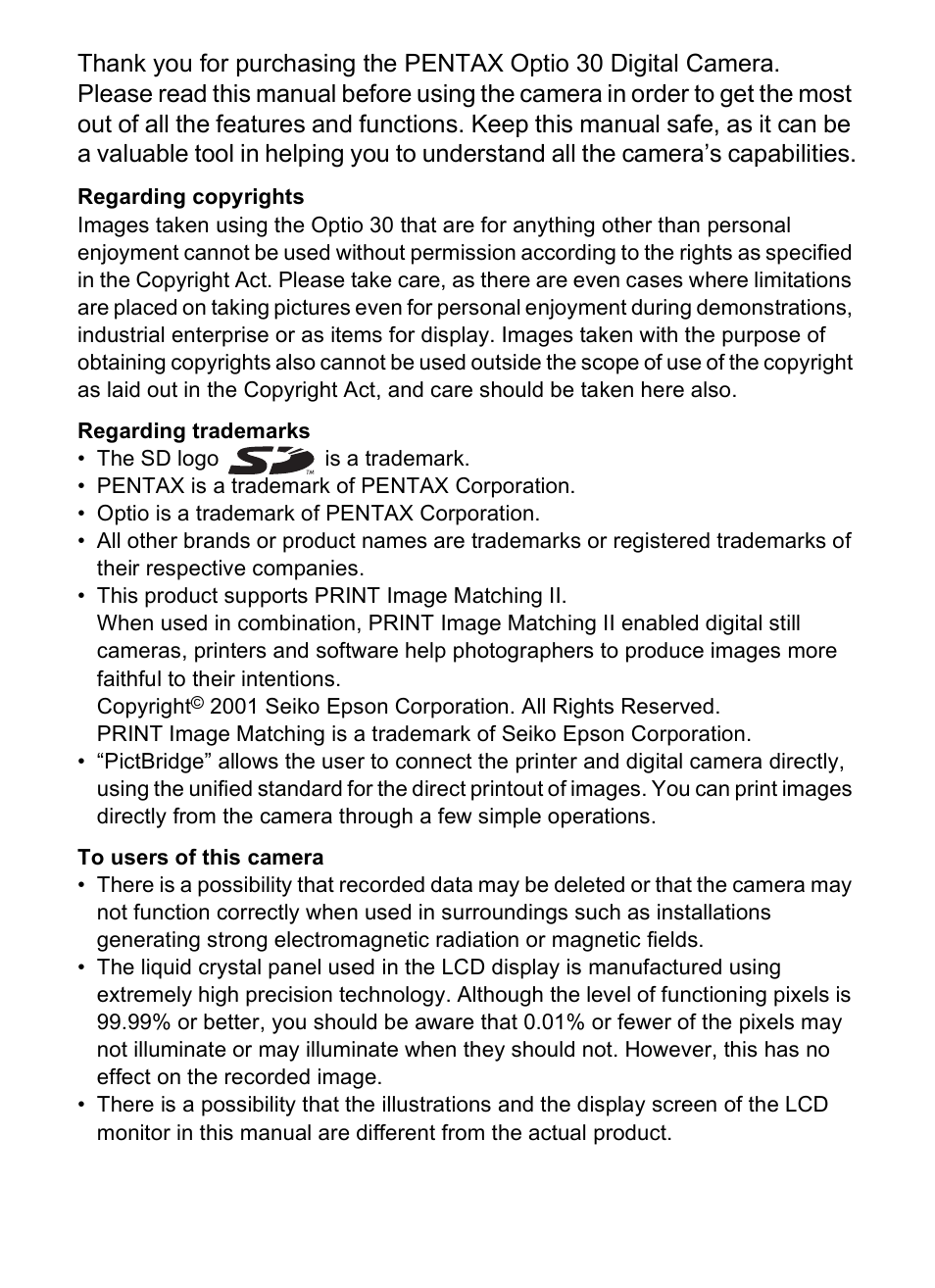 Pentax 30 User Manual | Page 2 / 116