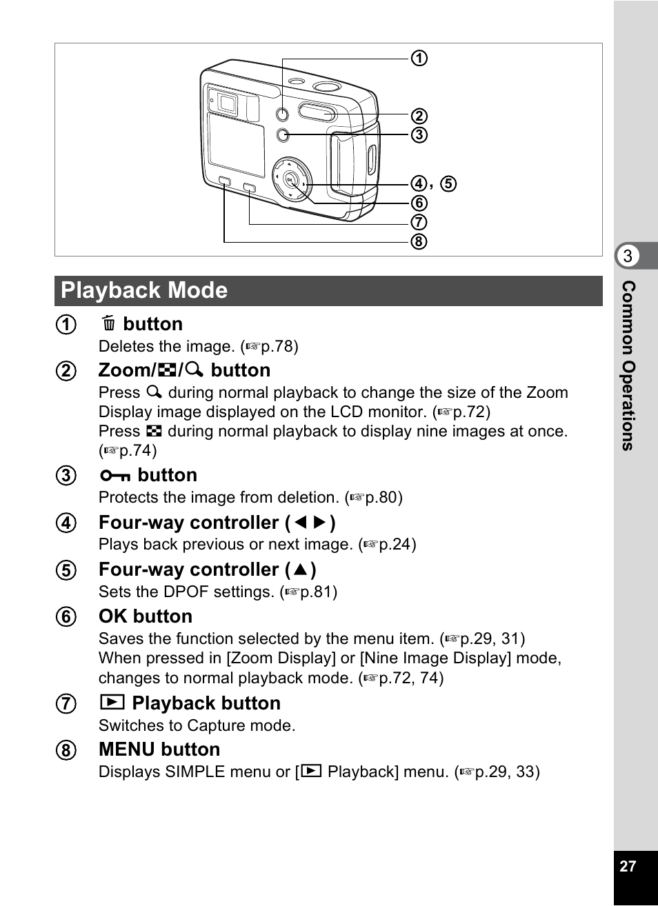 Playback mode | Pentax 30 User Manual | Page 29 / 116