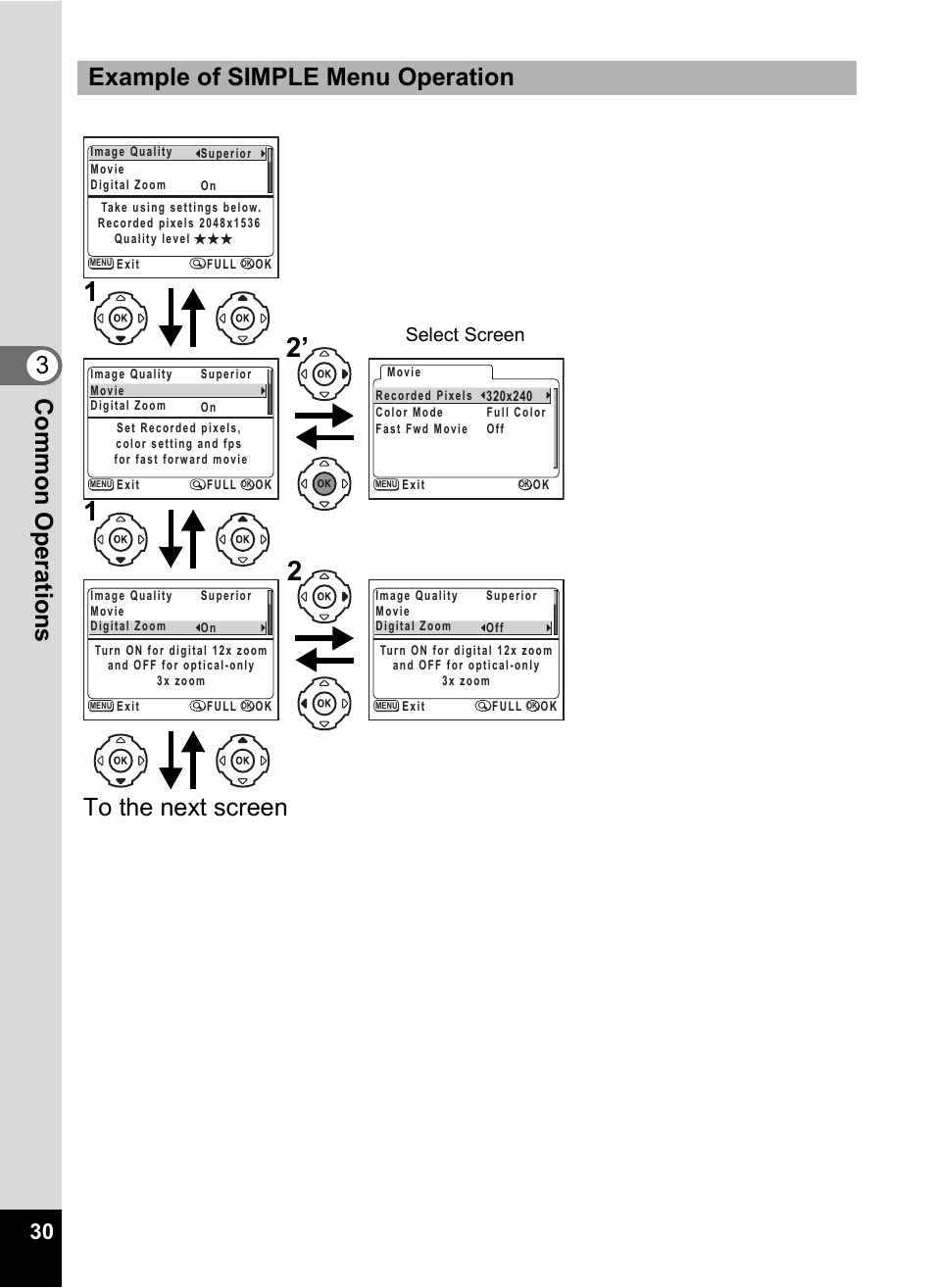 Select screen | Pentax 30 User Manual | Page 32 / 116