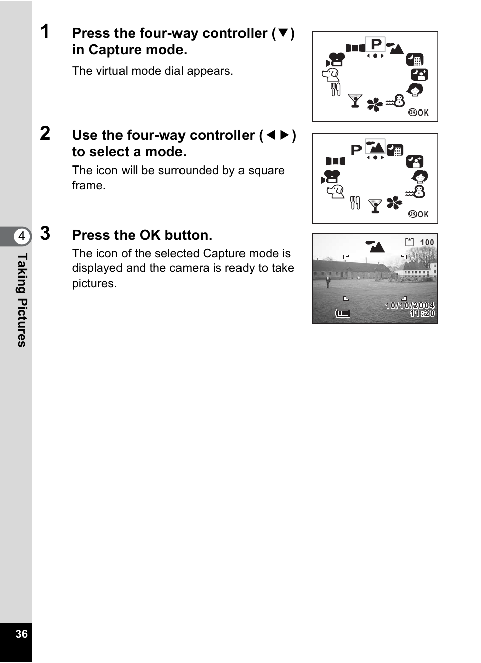 Press the ok button | Pentax 30 User Manual | Page 38 / 116