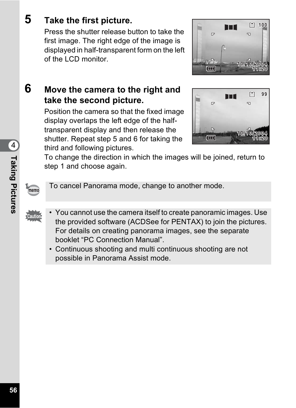 Take the first picture, 4tak ing pi cture s | Pentax 30 User Manual | Page 58 / 116
