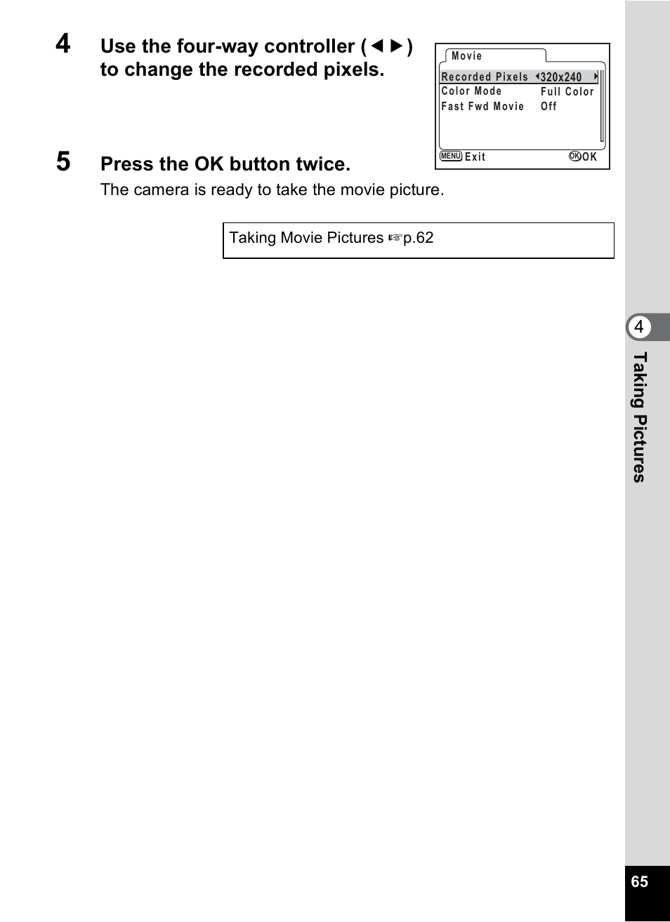 Press the ok button twice | Pentax 30 User Manual | Page 67 / 116