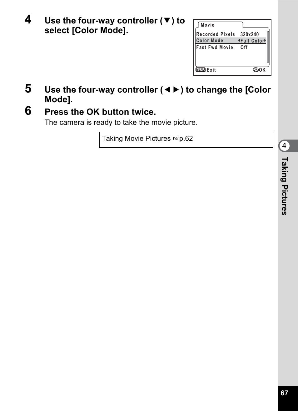 Press the ok button twice | Pentax 30 User Manual | Page 69 / 116