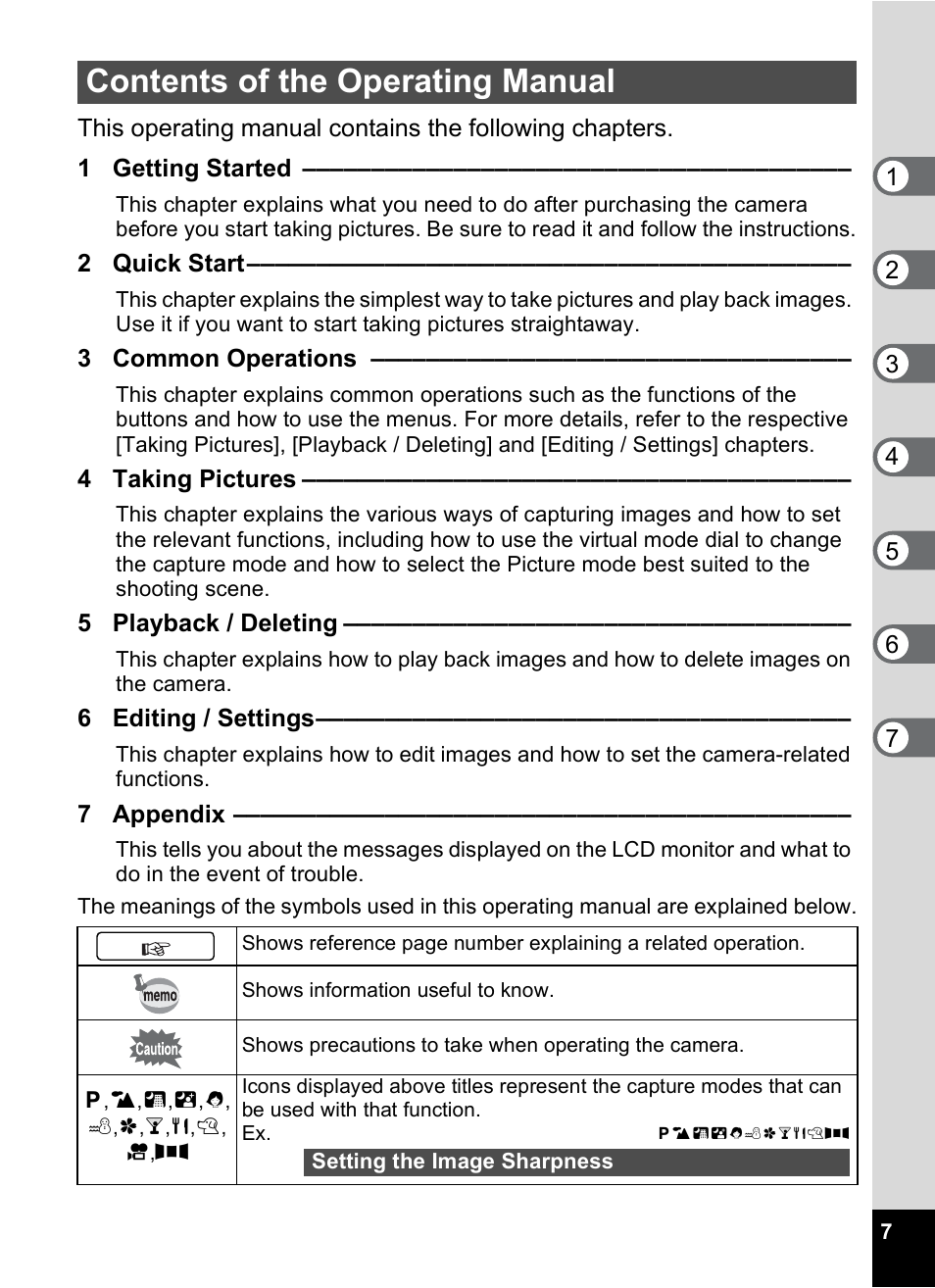 Contents of the operating manual | Pentax 30 User Manual | Page 9 / 116