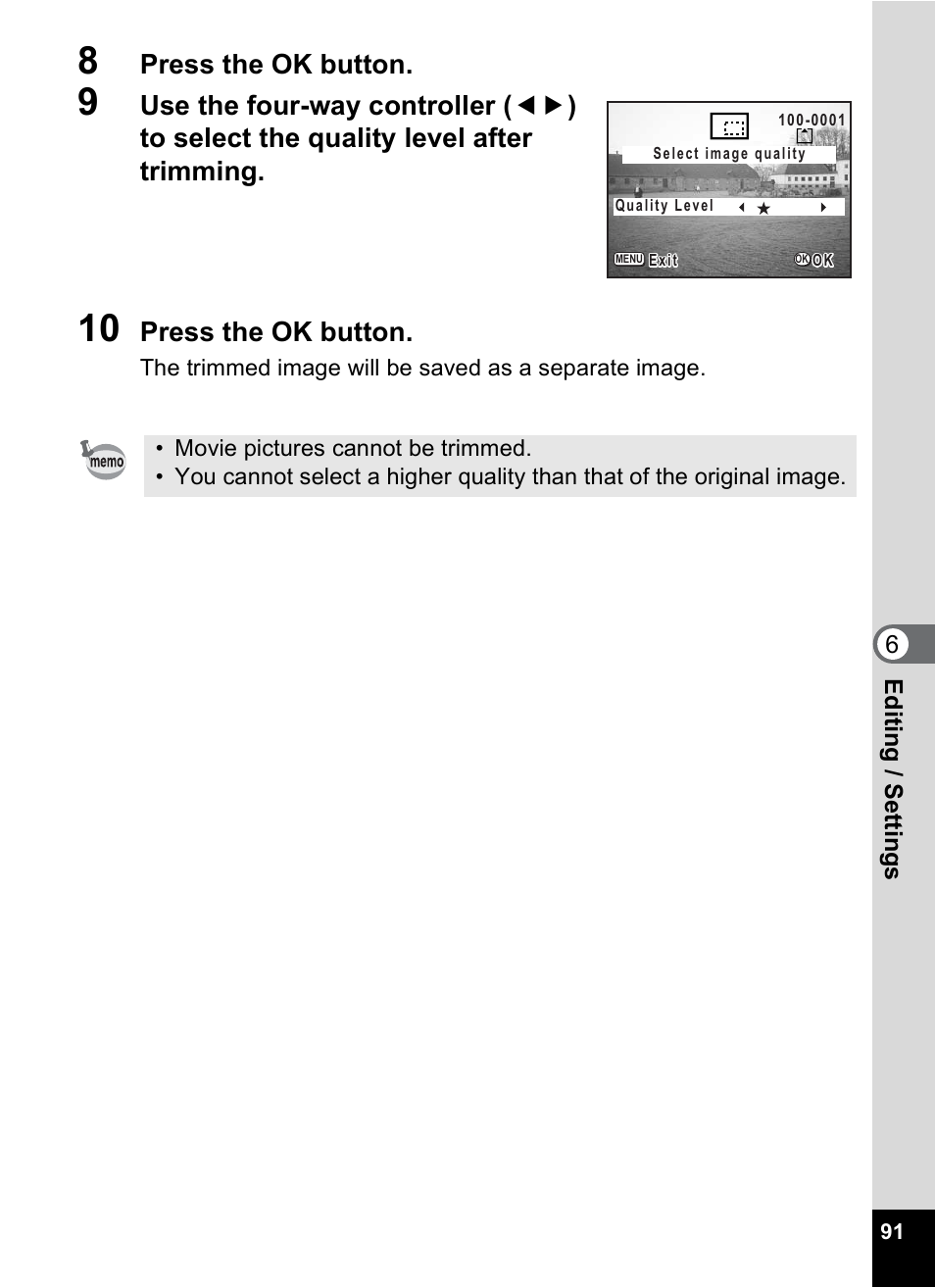 Press the ok button | Pentax 30 User Manual | Page 93 / 116