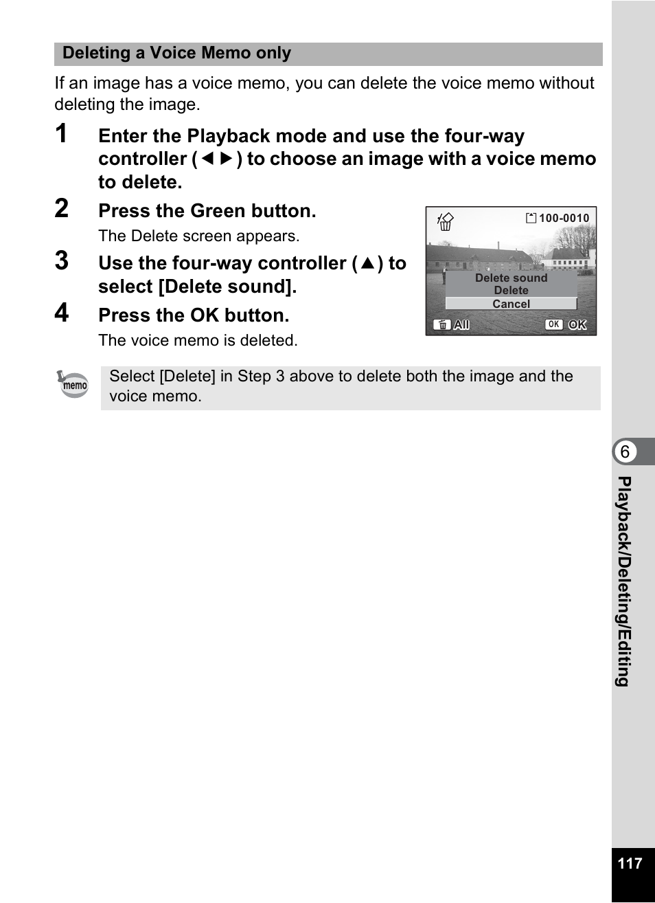 Press the green button, Press the ok button | Pentax Optios7 User Manual | Page 119 / 192
