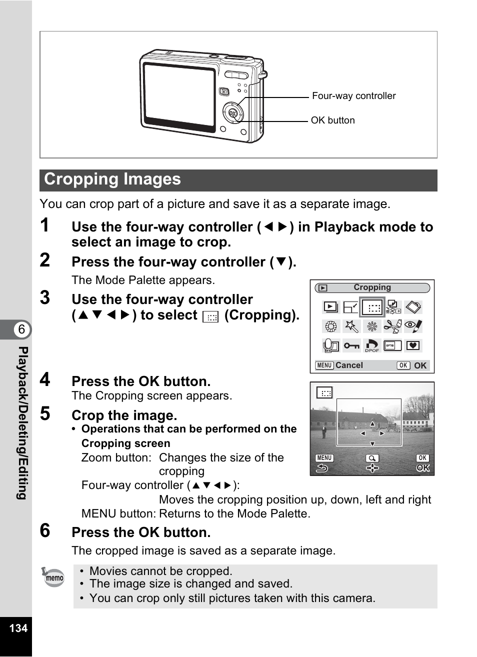 Cropping images, P.134 | Pentax Optios7 User Manual | Page 136 / 192