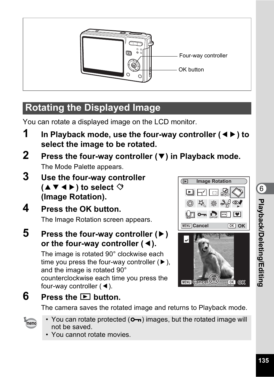 Rotating the displayed image, P.135 | Pentax Optios7 User Manual | Page 137 / 192