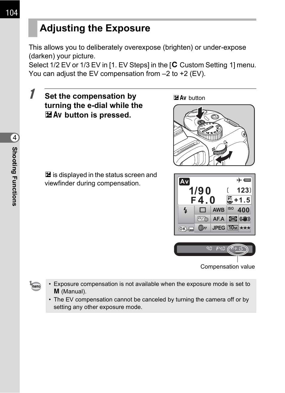 Adjusting the exposure, P.104), Ion (p.104) | Adjusting the exposure (p.104), P.104 | Pentax K-m/K2000 User Manual | Page 106 / 280