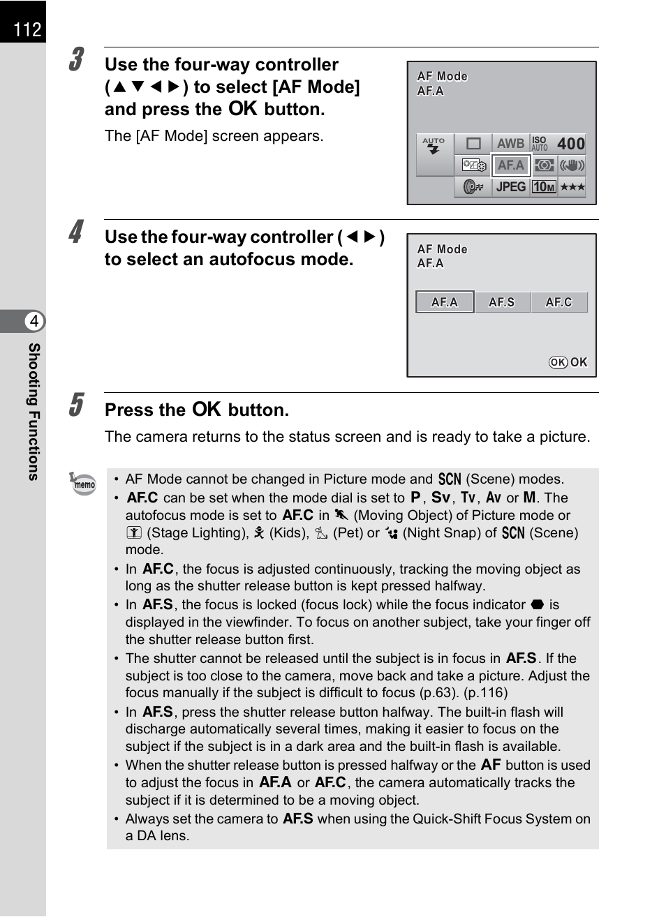 Press the 4 button | Pentax K-m/K2000 User Manual | Page 114 / 280