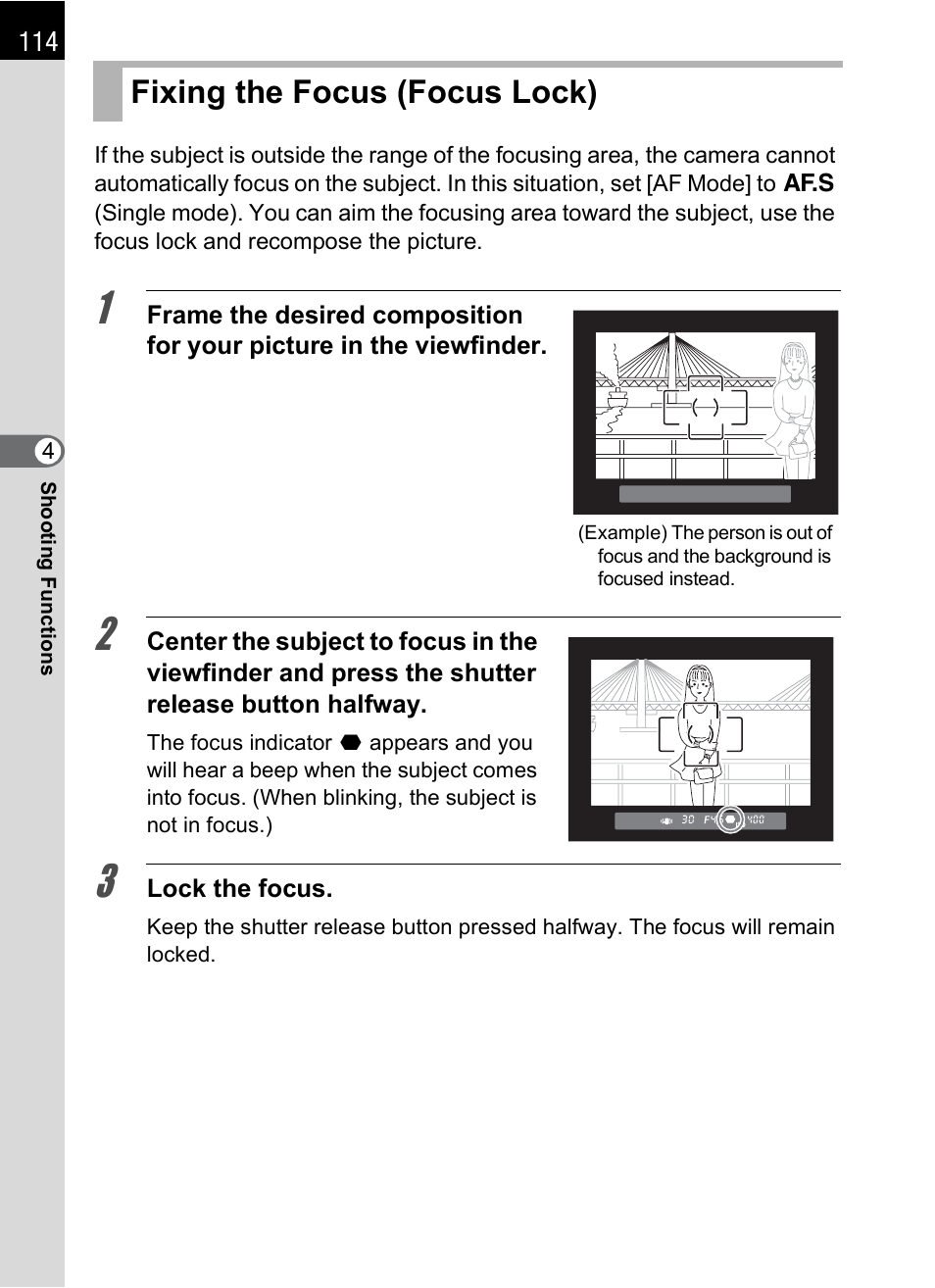 Fixing the focus (focus lock) | Pentax K-m/K2000 User Manual | Page 116 / 280