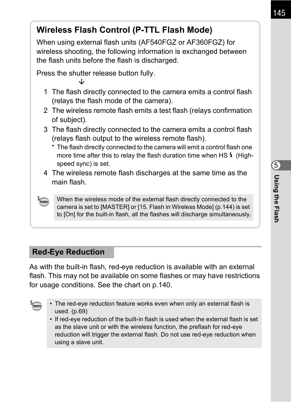 Wireless flash control (p-ttl flash mode) | Pentax K-m/K2000 User Manual | Page 147 / 280