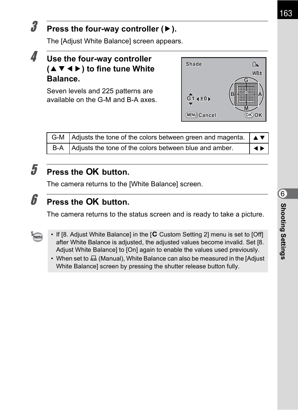 Press the four-way controller ( 5 ), Press the 4 button | Pentax K-m/K2000 User Manual | Page 165 / 280